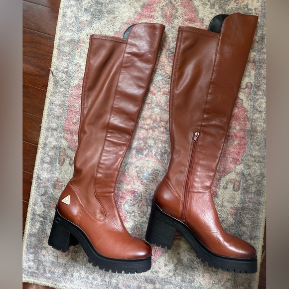 GB chunky lug sole over the knee OTK  leather brown boots size 8.5 - Picture 3 of 6